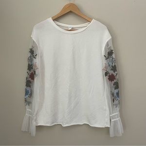 NORDSTROM BP Sweater Top Sheer Mesh Floral Embroidered Sleeves Womens Small
